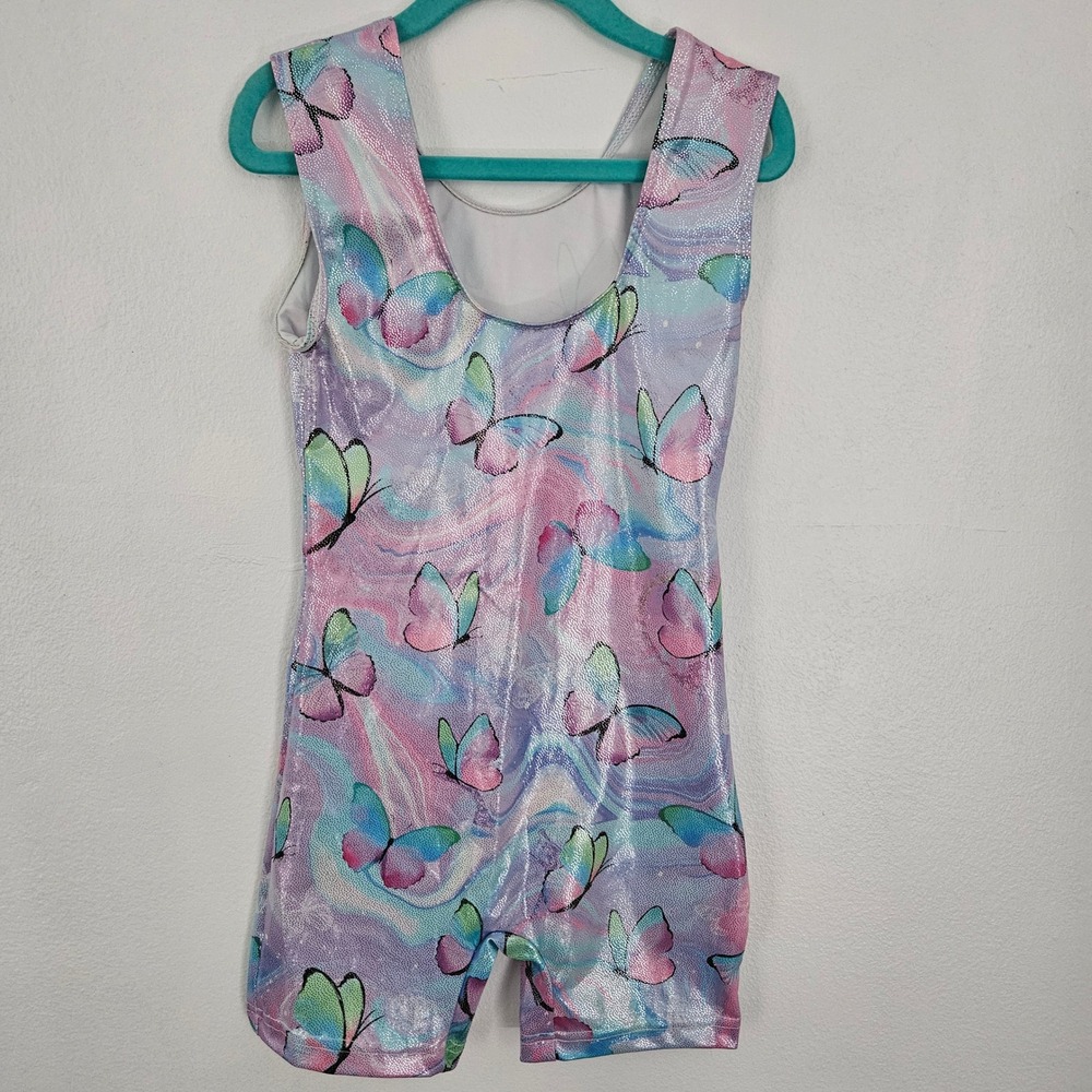 Girls Butterfly Gymnastics Biketard Set 3pc Metallic Dance Leotard Size 7 - Picture 10 of 11